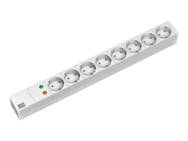 Bachmann 19'''' 2m 8x Schuko H05VV-F 3G 1.50mm², 2 m, Alumiini, Harmaa, Hopea, 8 AC-pistorasia(a)