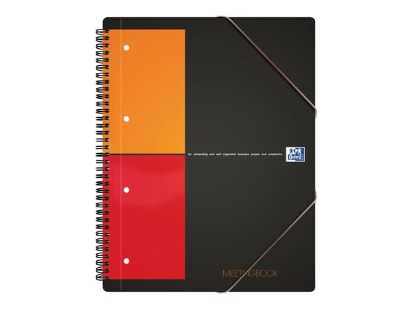Oxford International Meetingbook A4+ - Møtebok - spiralbundet - 240 x 310 mm - 80 ark / 160 sider - hvitt papir - rutet - 4 hull - grått dekke - po...