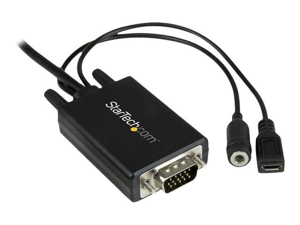 StarTech.com 6 ft / 2m DisplayPort to VGA Adapter Cable with Audio - DisplayPort-sovitin - DisplayPort (han) til DB-15, stereo mini-jackstik, Micro...