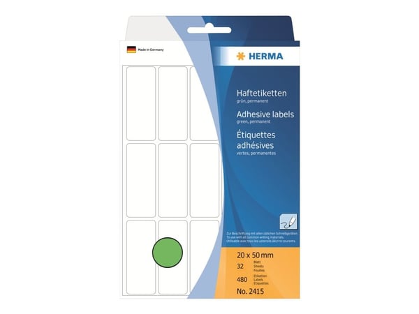 HERMA - Permanet adhesiv - grønn - 20 x 50 mm 480 etikett(er) (32 ark x 15) merkelapper