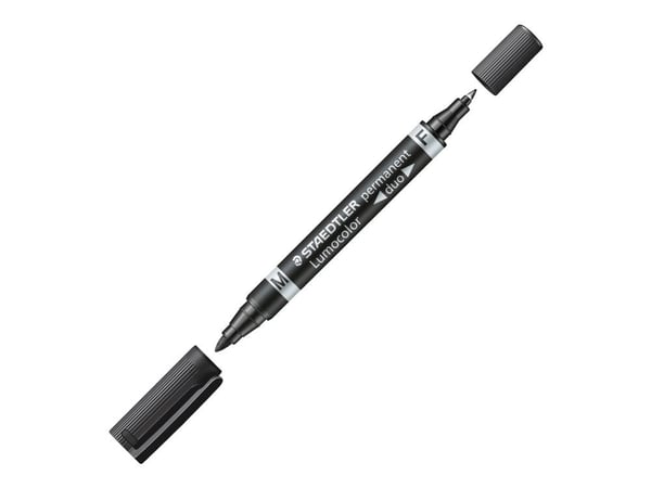 Marker Lumocolor Duo 348 sort permanent F 0,6 mm / M 1,5 mm - (10 stk.)
