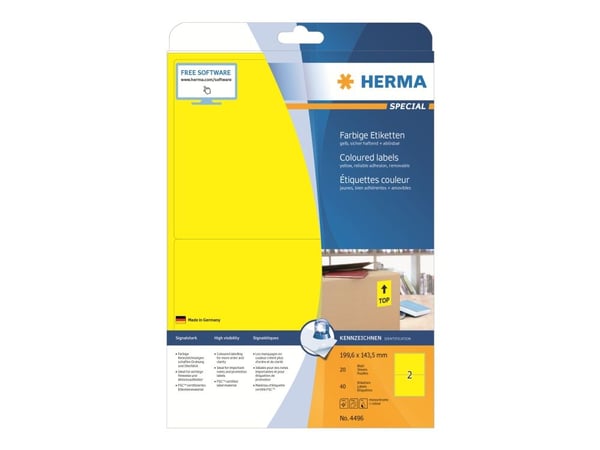 HERMA - Selv-adhesiv - gul - 199.6 x 143.5 mm 40 stk (20 ark x 2) merkelapper