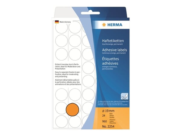 HERMA - Papir - matt - permanet adhesiv - luminøs oransje - 19 mm rund 960 etikett(er) (24 ark x 40) merkelapper