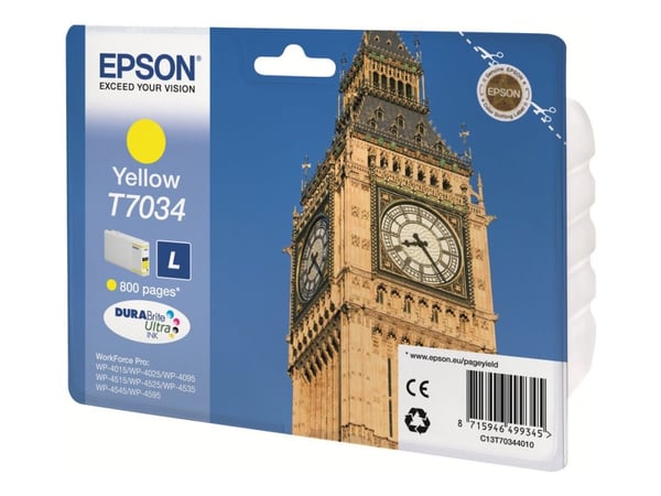 Epson Big Ben WP4000-/4500-sarjojen mustepatruuna L keltainen 0,8k, Keltainen, Väriainepohjainen muste, 1 kpl