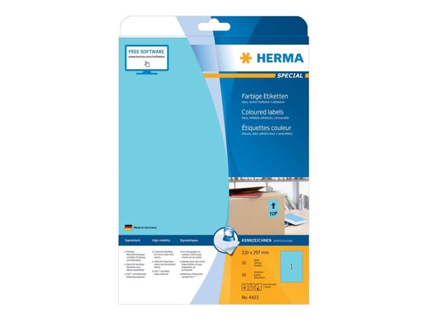 HERMA Special - Papir - matt - permanent selvklebende - blå - A4 (210 x 297 mm) 20 etikett(er) (20 ark x 1 etikett)