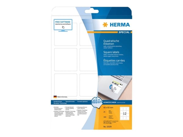 HERMA Special - Papir - matt - fjernbart selv-adhesiv - hvit - 60 x 60 mm 300 etikett(er) (25 ark x 12) merkelapper