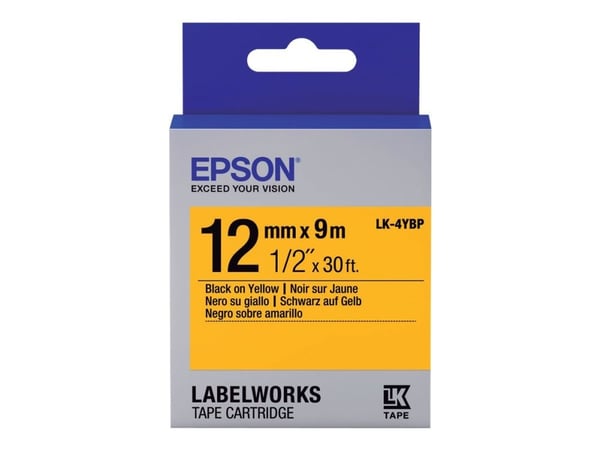 Epson LK-4YBP - Svart på gult - Rull (1,2 cm x 9 m) 1 kassett(er) merketape - for LabelWorks LW-1000, 300, 400, 600, 700, 900, K400, Z5000, Z5010, ...