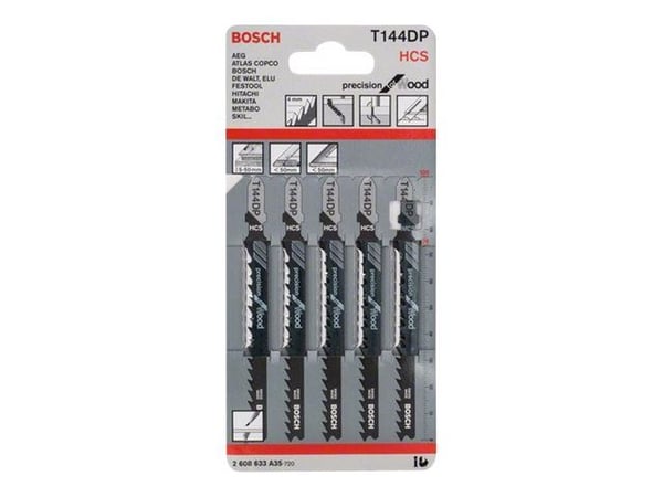 Bosch T 144 DP - Sagbladsett - for tre, kartong, kryssfinér - 5 deler - lengde: 100 mm
