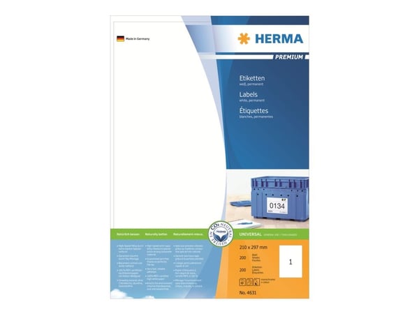 HERMA Premium - Papir - matt - permanent selv-adhesiv - hvit - A4 (210 x 297 mm) 200 etikett(er) (200 ark x 1) laminerte etiketter