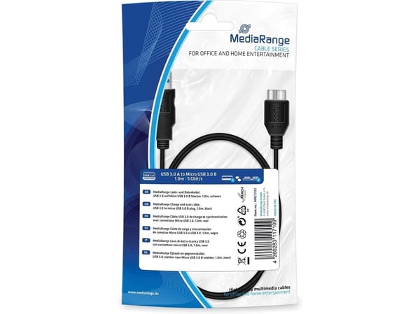 MediaRange MRCS154, 1,8 m, USB A, USB A, USB 2.0, Hankjønn/hunkjønn, Sort