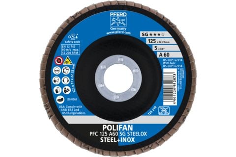 PFERD 67706125, Lamellskive, Nedsenket senter, Rustfritt stål, Stål, Alle merker, 2,22 cm, 12,5 cm