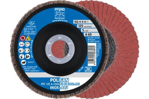 PFERD 67756125, Klaffskive, Aluminium, Ikke-jernholdig metall, Rustfritt stål, 12,5 cm, Alle merker, Nedtrykket senter, 2,22 cm