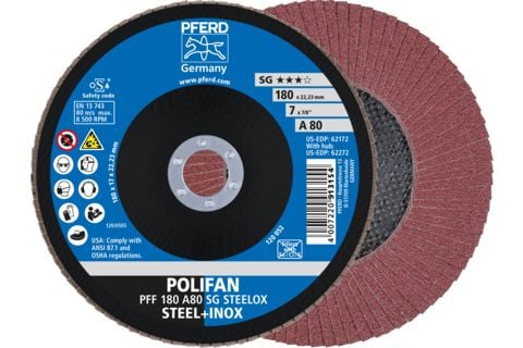 PFERD 67608185, Foldeskive, Rustfritt stål, Stål, 18 cm, Alle merker, Nedsenket senter, 2,22 cm