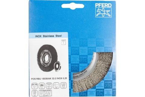 PFERD POS RBU 15038/AK32-2 INOX 0,20, 15 cm, 15 cm, Stål, Ikke-jernholdig metall, Bronse, Rustfritt stål, Aluminium, 6000 o/min