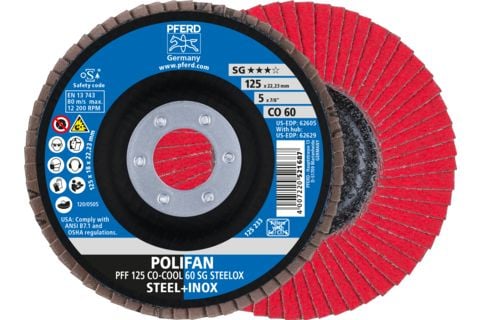 PFERD 67660625, Foldeskive, Aluminium, Rustfritt stål, Stål, 12,5 cm, Alle merker, Nedsenket senter, 2,22 cm