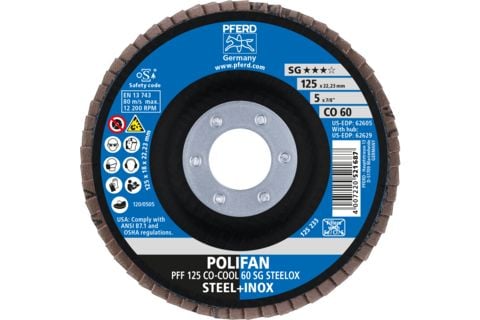 PFERD 67660625, Foldeskive, Aluminium, Rustfritt stål, Stål, 12,5 cm, Alle merker, Nedsenket senter, 2,22 cm