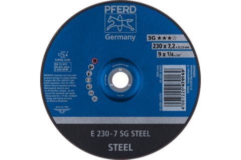 PFERD 62223626, Kutteskive, Stål, 23 cm, Alle merker, Nedtrykket senter, 2,22 cm