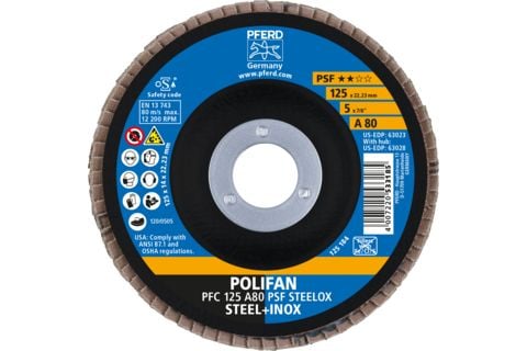 PFERD 67748125, Foldeskive, Rustfritt stål, Stål, 12,5 cm, Alle merker, Nedsenket senter, 2,22 cm