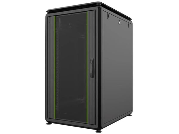 Lanview RDL22U68BL, Itseseisova teline, 22U, 2000 kg, Näppäinlukko, Kotelon kiskot, Säädettävät jalat