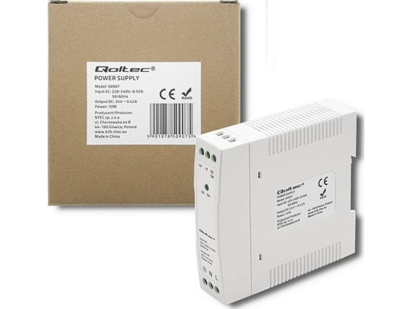 QOLTEC 50907 DIN-strømforsyning 10W 24V 0.42A hvit Slim
