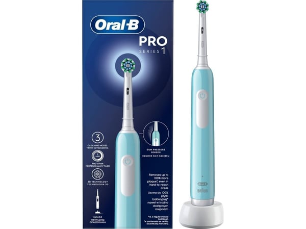 Oral-B PRO Series 1, Voksen, Roterende, pulserende tandbørste, Daglig pleje, Sensitiv, Blegning, 20000 Omdrejninger pr. minutt, Blå, 8800 Omdrejnin...