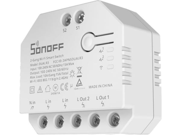Sonoff Dual R3, Langallinen & langaton, Wi-Fi, Valkoinen, 2 kanavaa, 2200 W, 2.4 - 2.4835 MHz