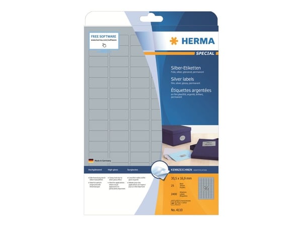 HERMA 4110, Hopea, Itse kiinnittyvä tulostintarra, A4, Polyesteri, Laser, Kiinteä