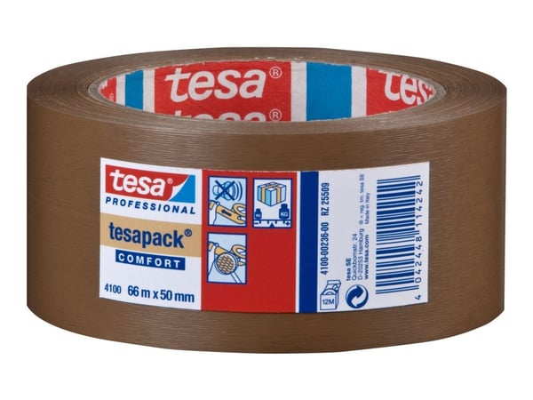Pakketeippi Tesa 4100, PVC, 50 mm x 66 m, ruskea, pakkaus 6 rullerille