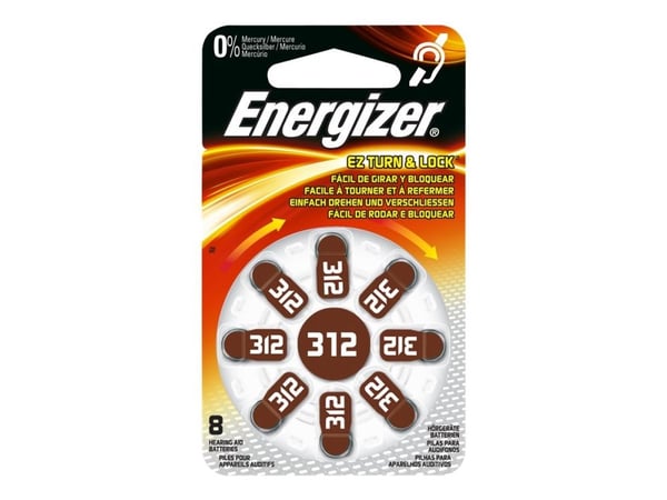 Energizer Høreapparat ENR 312 - Batteri 8 x PR41 - Sink-luft - 160 mAh - brun