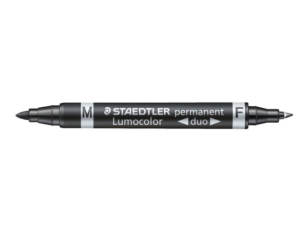 Marker Lumocolor Duo 348 sort permanent F 0,6 mm / M 1,5 mm - (10 stk.)