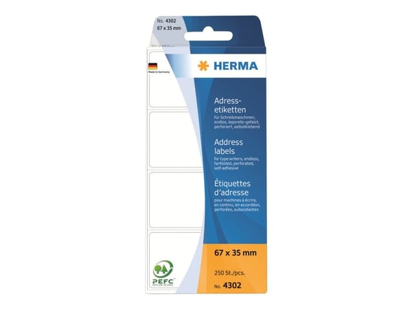 HERMA - Adhesiv - perforert - hvit - 67 x 35 mm 250 stk adresse trekkspill etiketter