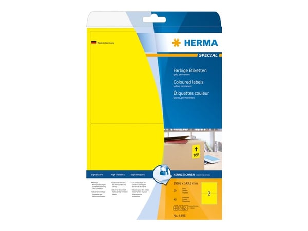 HERMA - Selv-adhesiv - gul - 199.6 x 143.5 mm 40 stk (20 ark x 2) merkelapper
