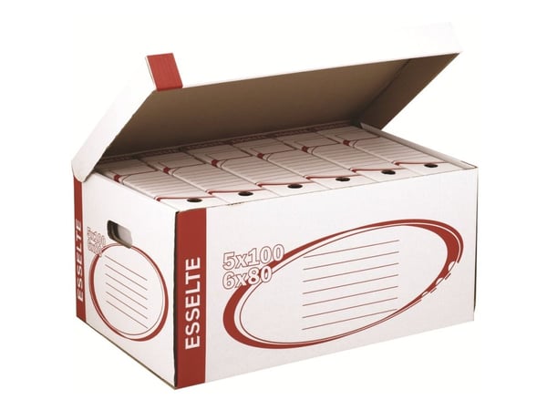 Esselte kuljetuslaatikko FSC® "L" päältä auki, Pahvi, Punainen, Valkoinen, Vaakataso, FSC, 790 g, 365 x 550 x 255 mm
