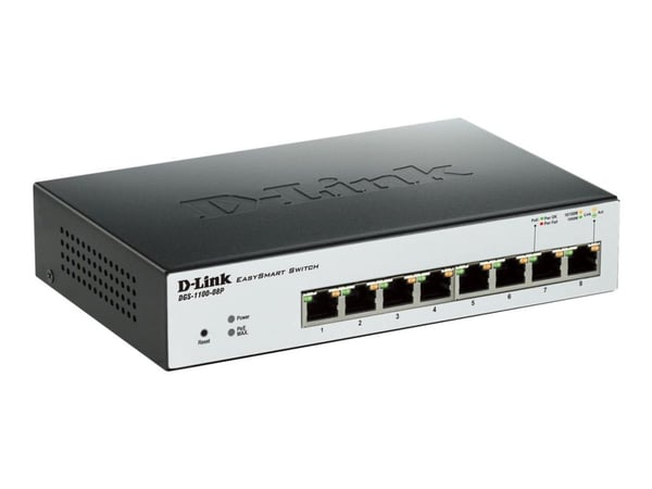 D-Link EasySmart Switch DGS-1100-08P - Switch - Styrt - 8 x 10/100/1000 (PoE) - stasjonær - PoE