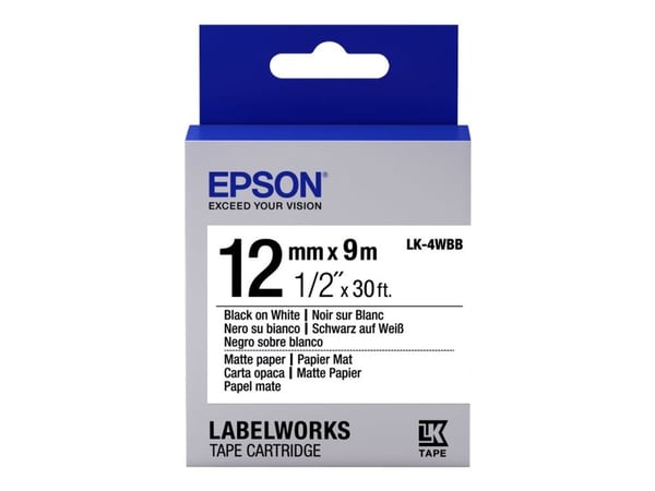 Epson LabelWorks LK-4WBB - Svart på matthvitt - Rull (1,2 cm x 9 m) 1 kassett(er) merketape - for LabelWorks LW-1000, 300, 400, 600, 700, 900, K400...