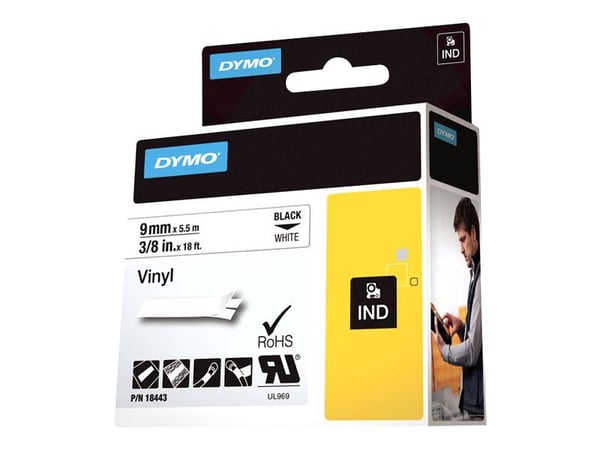 DYMO IND vinyyli, Musta valkoisella, Monivärinen, Vinyyli, -40 - 80 °C, UL 969, DYMO