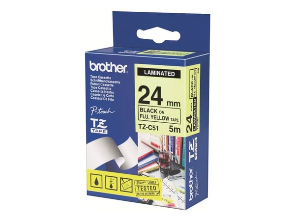 Brother TZC51 - Svart på gult - Rulle ( 2,4 cm x 8 m) bandlaminat - för Brother PT-D600; P-Touch PT-2470, 3600, D800, E550, H500, P750; P-Touch Cub...