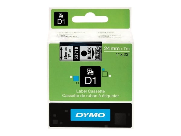 DYMO D1 - Selv-adhesiv - svart på transparent - Rull (2,4 cm x 7 m) 1 kassett(er) merketape - for LabelMANAGER 360, 400, 420, 450, 500, PC, PC2, Wi...
