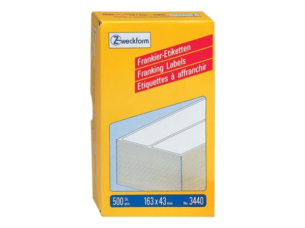 Avery Zweckform - Permanent selvklebende - hvit - 163 x 43 mm 500 etikett(er) (250 ark x 2 frankeringsetiketter)