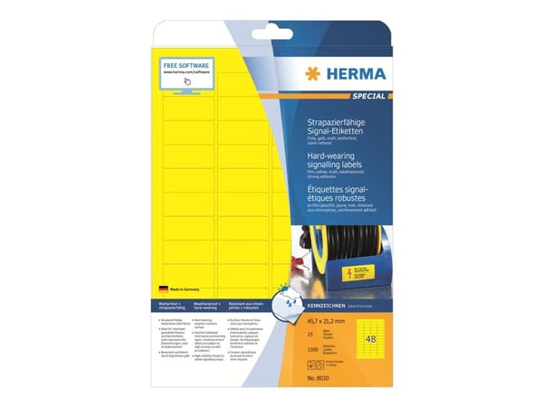 HERMA Special - Matt - självhäftande - gul - 21.2 x 45.7 mm 1200 stk (25 ark x 48) filmetiketter