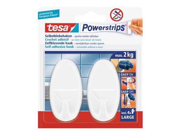 Tesa Powerstrips Large Oval - Selvklebende krok - hvit (en pakke 2)
