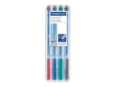STAEDTLER Lumocolor correctable 305 - Markør - ikke-permanent - svart, rød, blå, grønn - 0.6 mm - fin - med viskelær (en pakke 4)