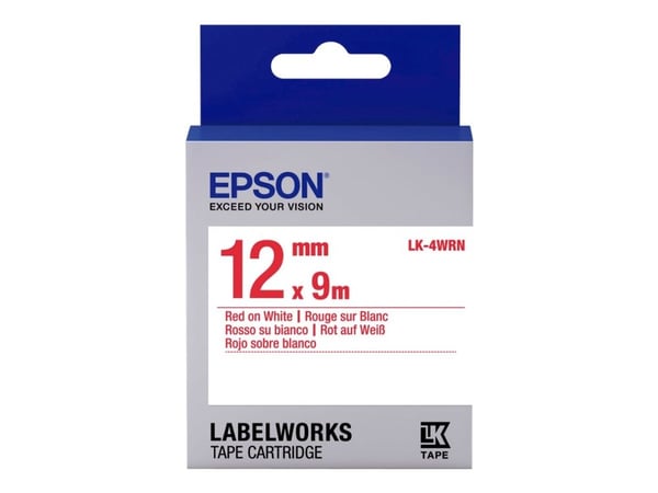 Epson LabelWorks LK-4WRN - Rødt på hvitt - Rull (1,2 cm x 2,9 m) 1 kassett(er) merketape - for LabelWorks LW-1000, 300, 400, 600, 700, 900, K400, Z...