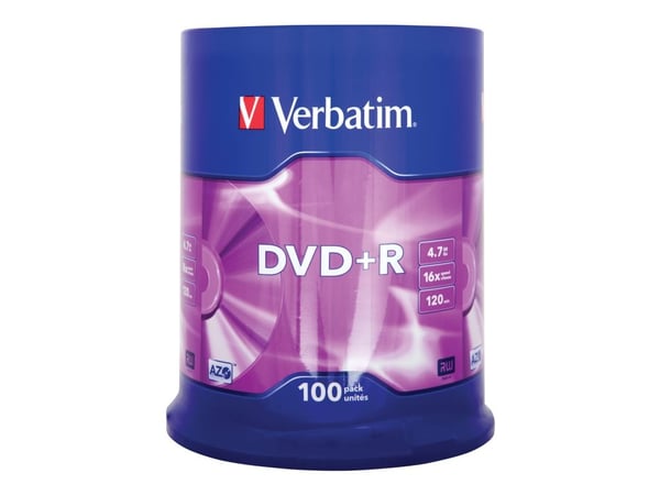 Verbatim - 100 x DVD+R - 4.7 GB 16x - matt sølv - spindel
