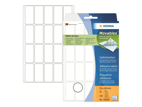 HERMA Movables - Selv-adhesiv - hvit - 19 x 40 mm 640 stk (32 ark x 20) merkelapper