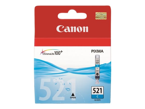 Canon CLI-521C - 9 ml - syaani - alkuperäinen - suojakupla - mustesäiliö - PIXMA iP3600, iP4700, MP540, MP550, MP560, MP620, MP630, MP640, MP980, M...