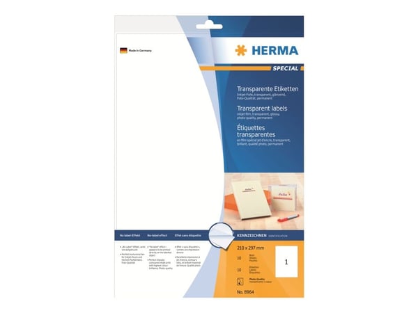 HERMA Special - Polyester - blank - permanent selv-adhesiv - gjennomsiktig - A4 (210 x 297 mm) 10 etikett(er) filmetiketter