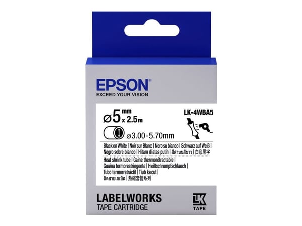 Epson LabelWorks LK-4WBA5 - Svart på hvitt - Rull (0,5 cm x 2,5 m) 1 rull(er) slange - for LabelWorks LW-1000, 300, 400, 600, 700, 900, K400, Z5000...