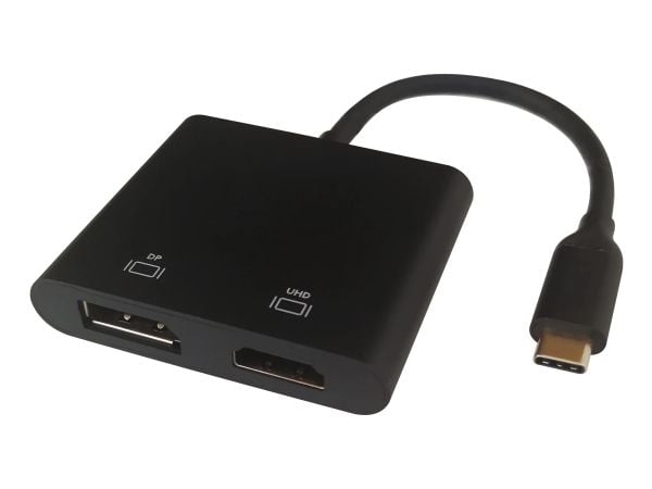 Deltaco USBC-HDDP, 0,1 m, USB Type-C, HDMI + DisplayPort, uros, naaras, suora liitin