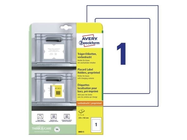 Avery 8003-5, Lysegrå, Hvit, A4, Polyester, Polypropylen (PP), Gloss, Rektangel, 102 g/m²